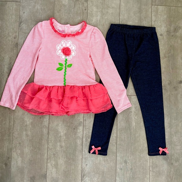 Nannette Lepore Girls Floral Striped Ruffle Matching Outfit Set - Picture 10 of 11